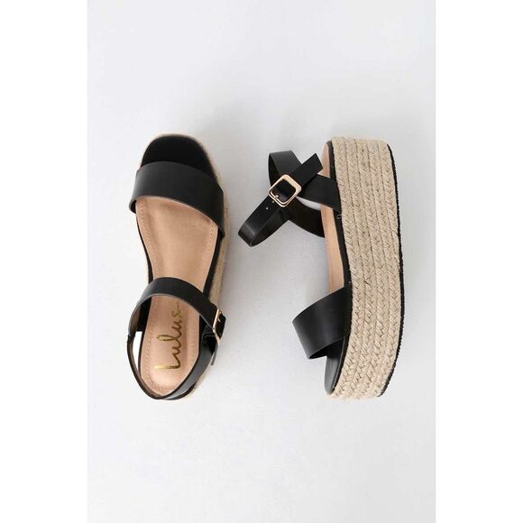 Lulus Corsa Black Espadrille Flatform Sandals Size 5.5 NEW NIB - Picture 3 of 6